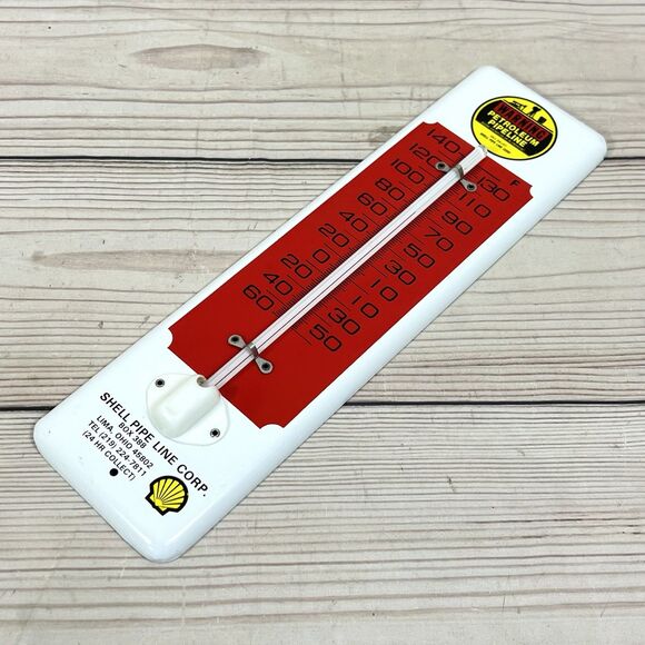 Vintage Shell Pipeline Corp Warning Thermometer 11.5" Metal Advertising Sign USA - Picture 6 of 12